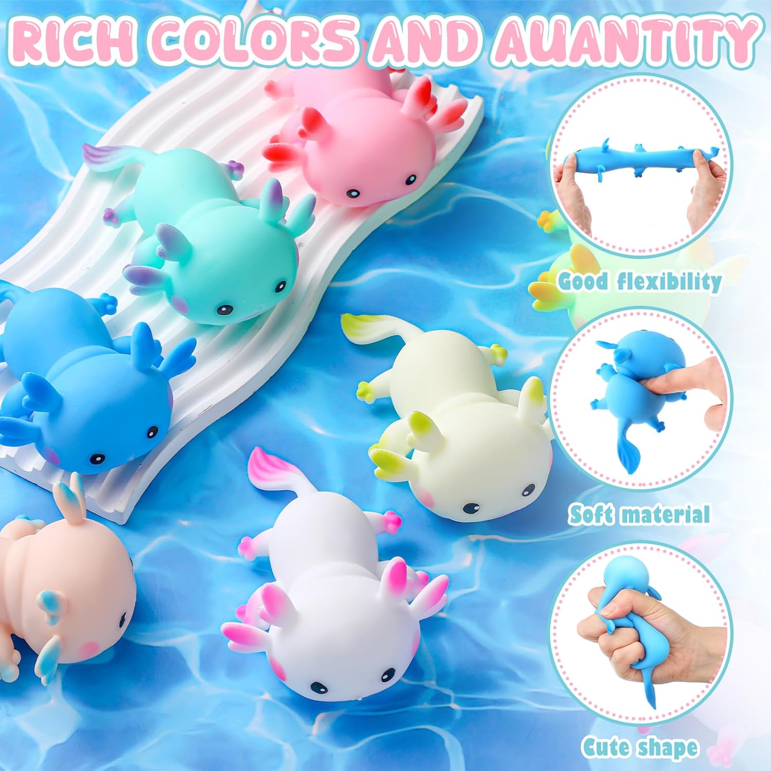 Meooeck 24 Pcs Axolotl Stress Balls Mini Axolotl Party Favors Cute Squeeze Fidget Animal Ball Fun for Valentine's Day Exchange Gift Easter Basket Stuffers Party Office Anxiety Stress Relief - Image 4