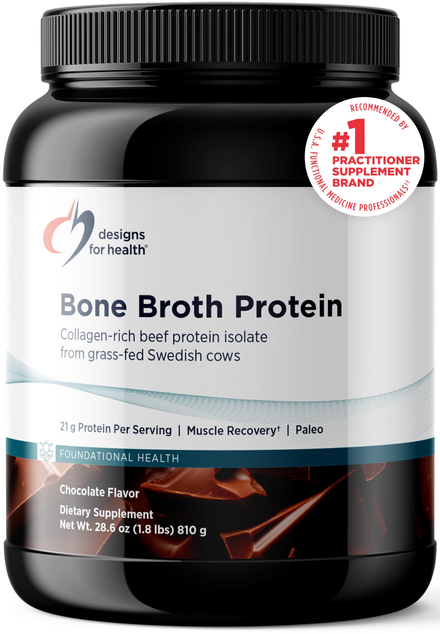 Designs for Health PurePaleo Collagen Protein Powder - 21g HydroBEEF Bone Broth Protein Supplement with Collagen Peptides + BCAAs - Chocolate, Non-GMO, Dairy-Free + Gluten-Free (30 Servings / 810g)