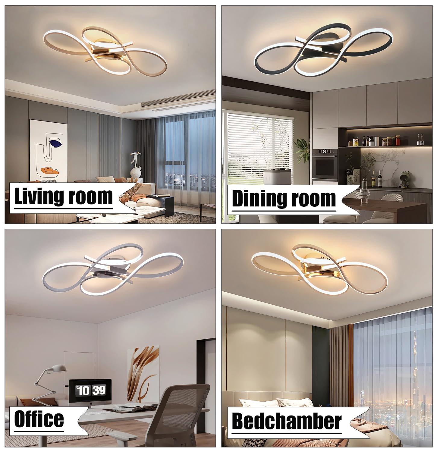 Nowoczesna lampa sufitowa LED Ściemnialne lampy sufitowe z pilotem lampy sufitowe do salonu Kreatywne oświetlenie sufitowe Lampa wisząca jadalni sypialni Lampy kuchenne (Czarny L80cm)