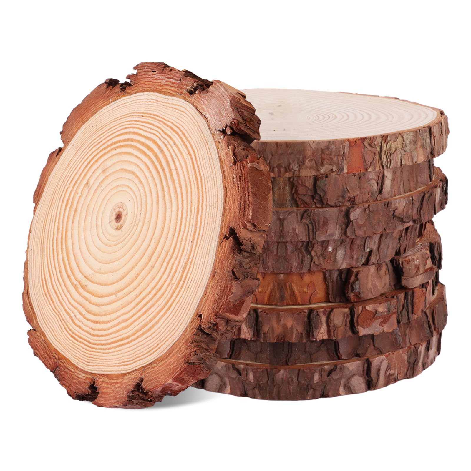 YOUNTHYE 12Pcs Wood Slices, 18-20cm Log Discs Round Circles Natural Unfinished Wooden Discs with Bark, Large Wooden Slices for Centerpieces, DIY Arts Crafts Wedding Ornaments