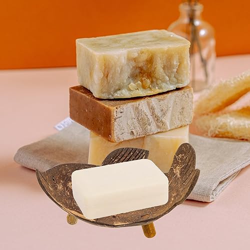 Miniatura 7 de ULTECHNOVO Jabonera de ducha con cáscara de coco, bandeja de esponja, plato decorativo para baratijas, soporte para barras de champú, fregadero de