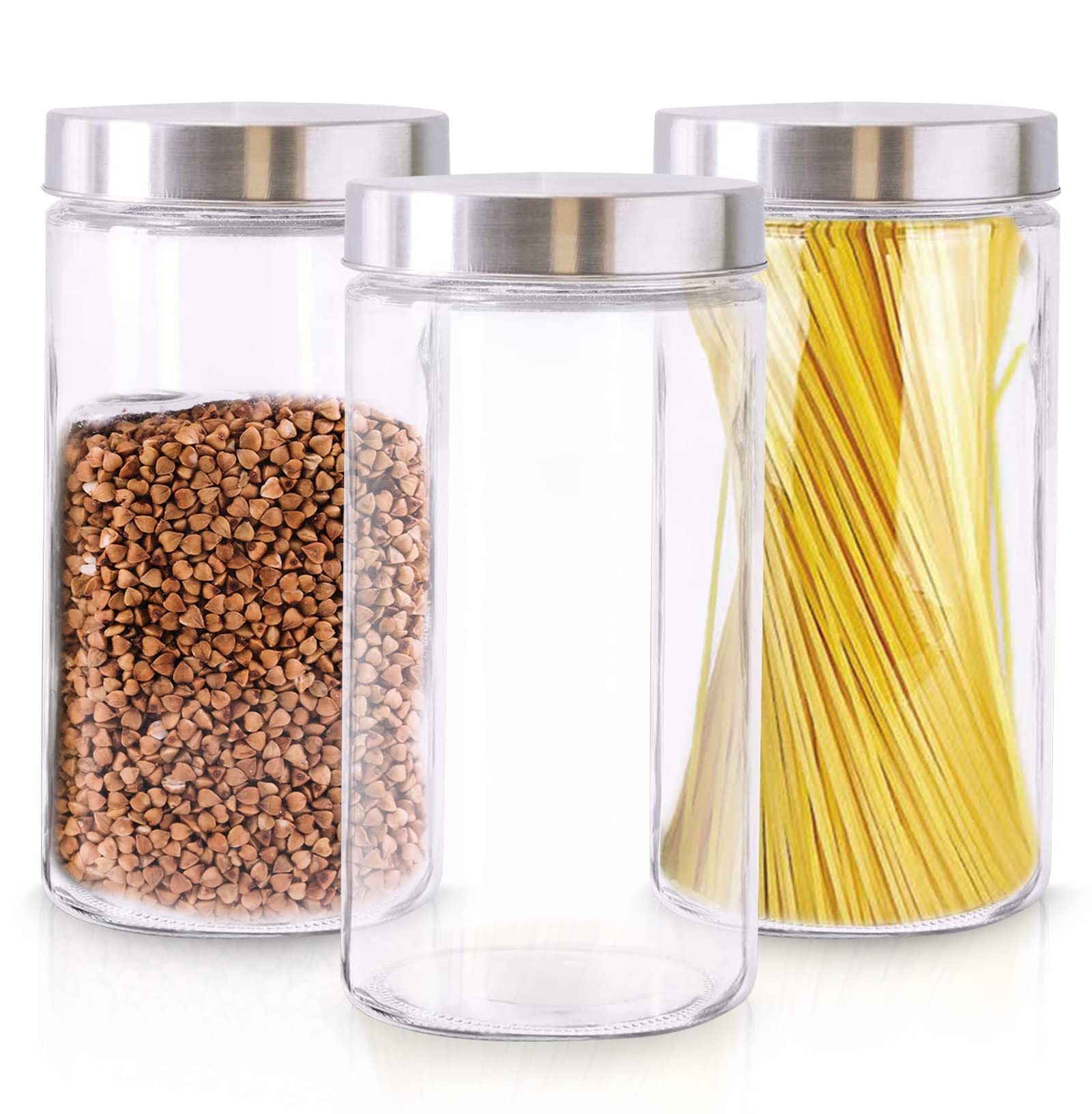 Glass Storage Jars Large – 3Pcs Round Container Sets for Kitchen Counter – Sealed Lids for Prolonged Freshness – Elegant and Modern 10 Inches Tall