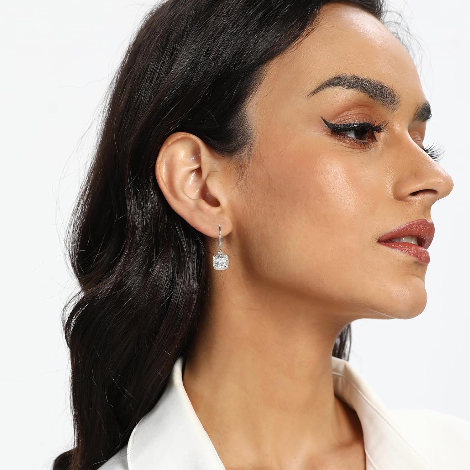 MDFUN Dangle Earrings 18K White Gold Plated Round Princess Halo Square Heart Teardrop Eye Cut Clear Cubic Zirconia Drop Earrings for Women Hypoallergenic - Image 3