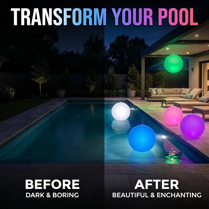 Luces Solares Flotantes para Piscina HAPIKAY 2 Paq 14 pulgadas LED Cambio Color miniatura 3