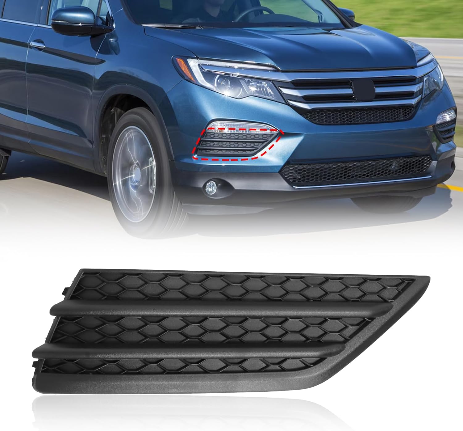 BXZ Front Bumper Insert Cover Fog Light Cover Left Hand Side Driver LH for 2016 2017 2018 Honda Pilot