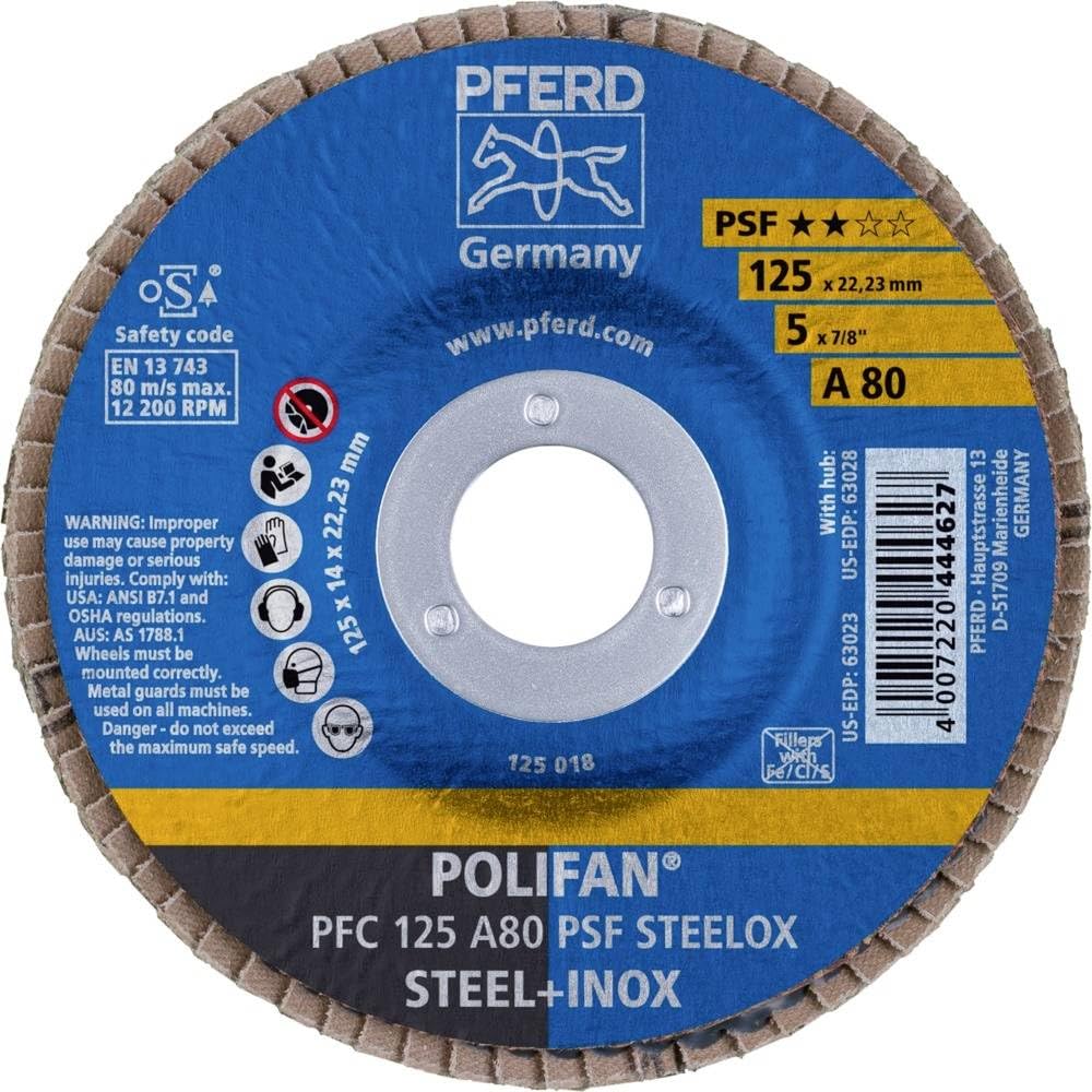 PFERD 63021 POLIFAN PSF 5" x 7/8", 40 Grit Aluminum Oxide Conical Flap Disc
