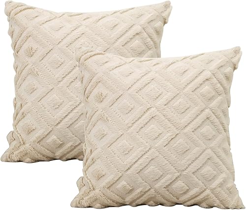 Miniatura 9 de OTOSTAR Pack of 2 Soft Plush Short Wool Velvet Decorative Throw Pillow Covers with 3D Square Loop Pattern Luxury Style - Couch Sofa Cushion Covers