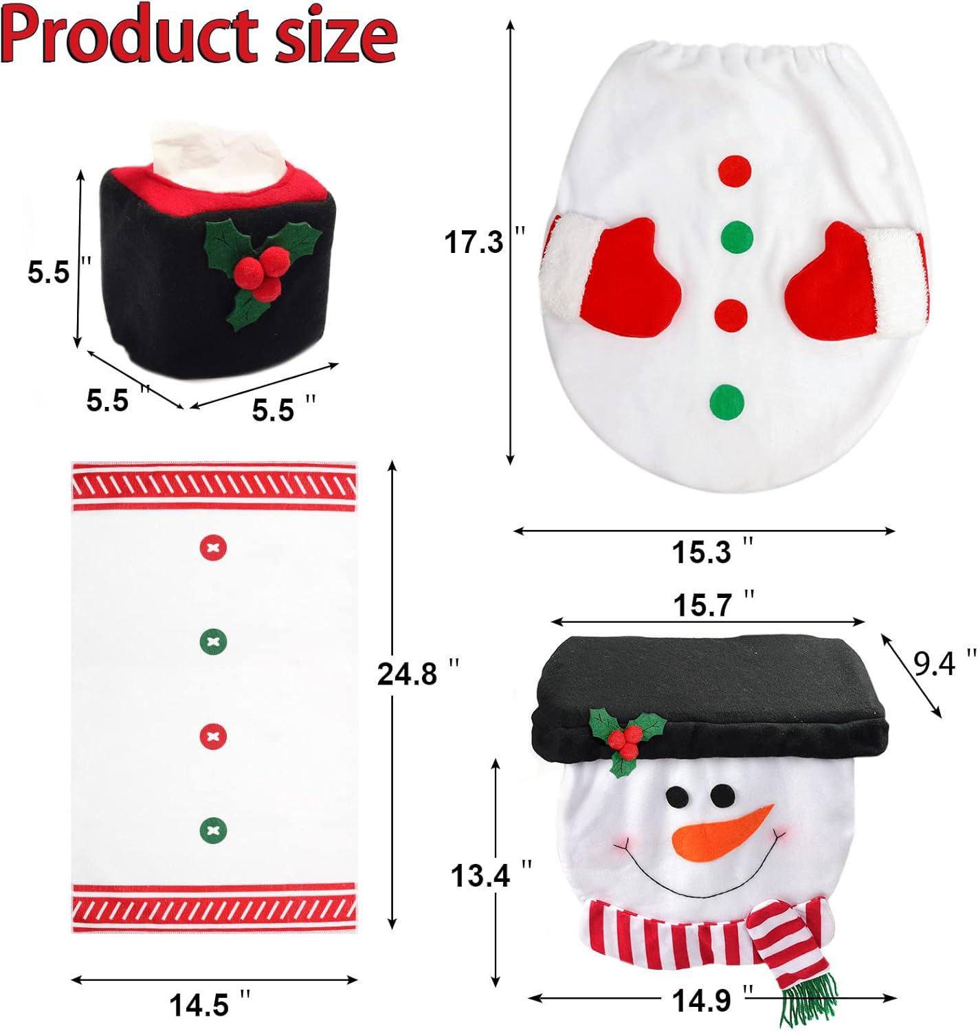 HexyHair Christmas Bathroom Sets Toilet Seat Cover, 4 PCS Snowman White Bathroom Decor Christmas Toilet Lid Tank Cover, Toilet Paper Box Cover and Towel for Christmas Decorations Indoor Home : Home & Kitchen