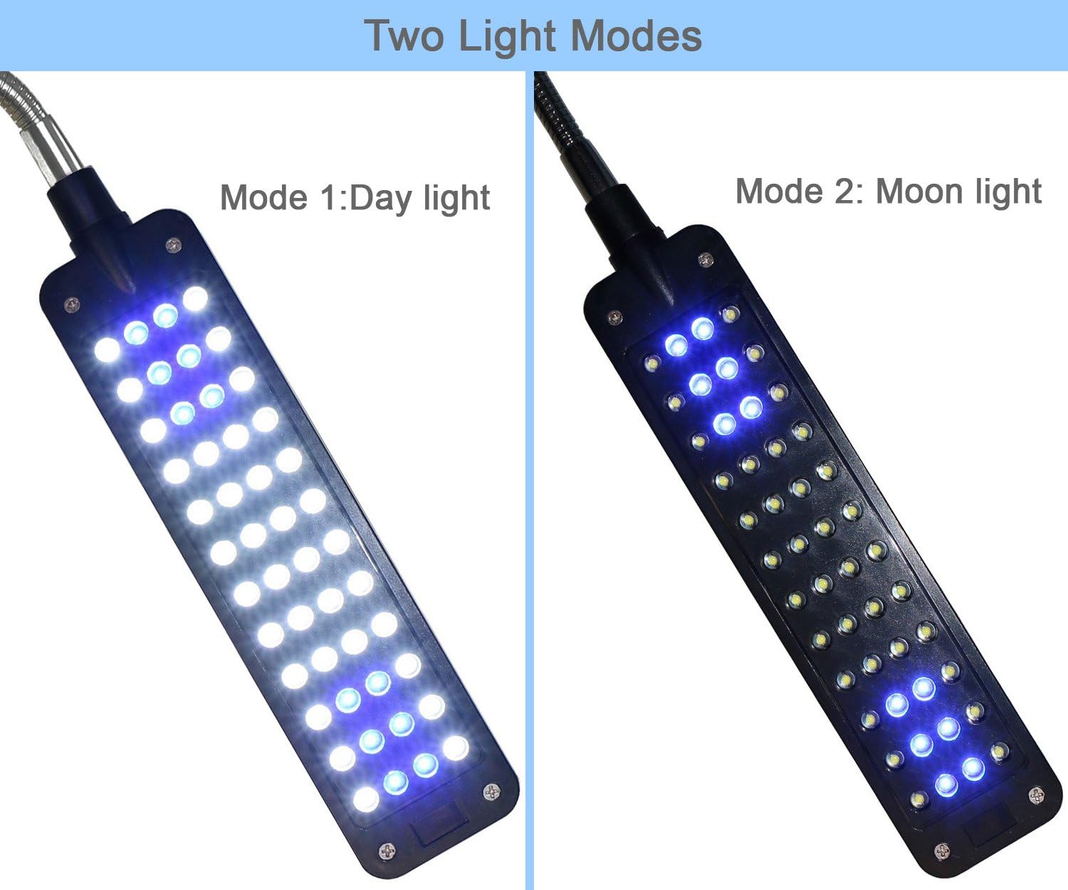 MingDak Aquarium Light for Fish Tanks Clip on Fish Tank Light 48 LEDs White & Blue for 1-5.5 Gallon