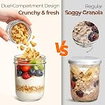 ComSaf Overnight Oats pots avec des Lids (16oz+4oz) 2Pcs), Pots de pudding Chia à double laryer avec séparation sèche et humide, Yogourt Parfait Contianer pour les fruits de noix de céréales d'avoine, pots de préparation de repas en verre pour salade