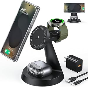 Magnetic Wireless Charger for Samsung, 3 in 1 Charging Station Compatible with MagSafe Samsung Charger for Galaxy S25 Ultra Z Fold7/Flip7, Watch Charger Stand for Galaxy Watch Ultra 8 7, for Buds