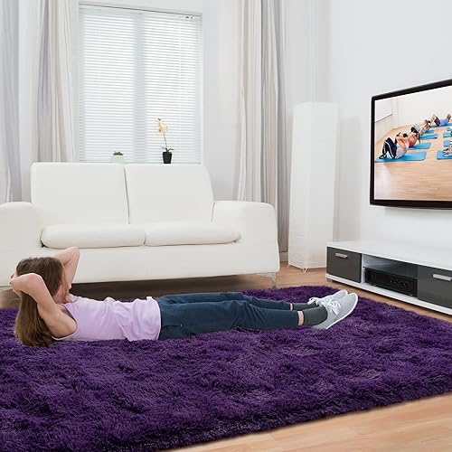 Miniatura 34 de Toneed Alfombra mullida para dormitorio, sala de estar, 5 x 8 pies, alfombra peluda negra, súper suave, moderna, alfombra de felpa mullida para Negro