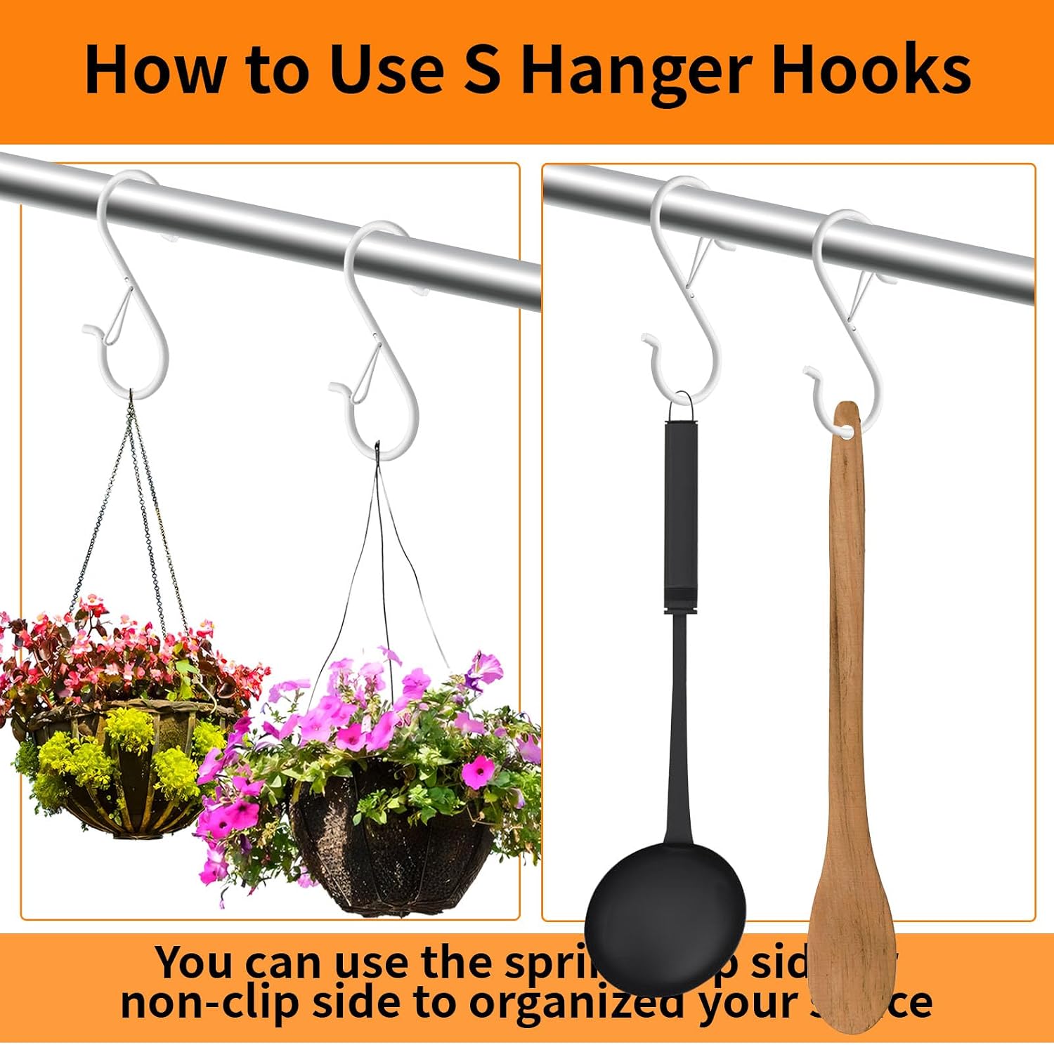 12 PCS S Hooks for Hanging with Safety Buckle, Heavy Duty Metal S Hooks image 5