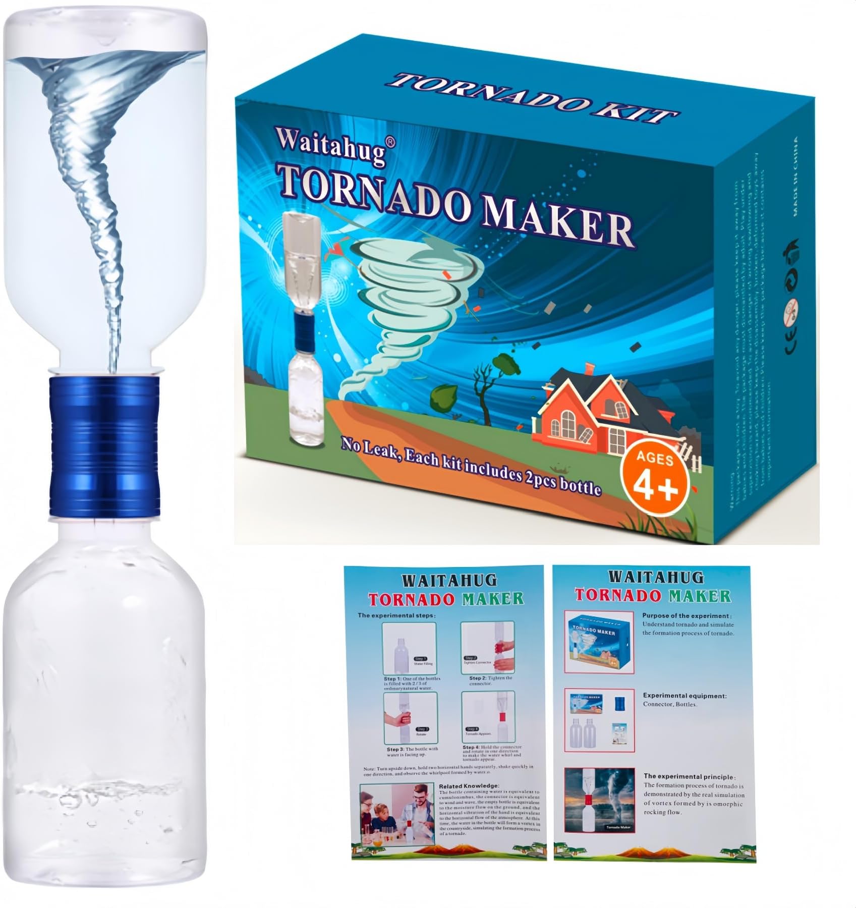 - Tornado Maker, Weather Toys, Ultra-Light Aluminum Connecting Tube, Including 2 Empty Bottles, Watertight Tornado Toy, Suitable for Kids' Science Experiments (Blue)