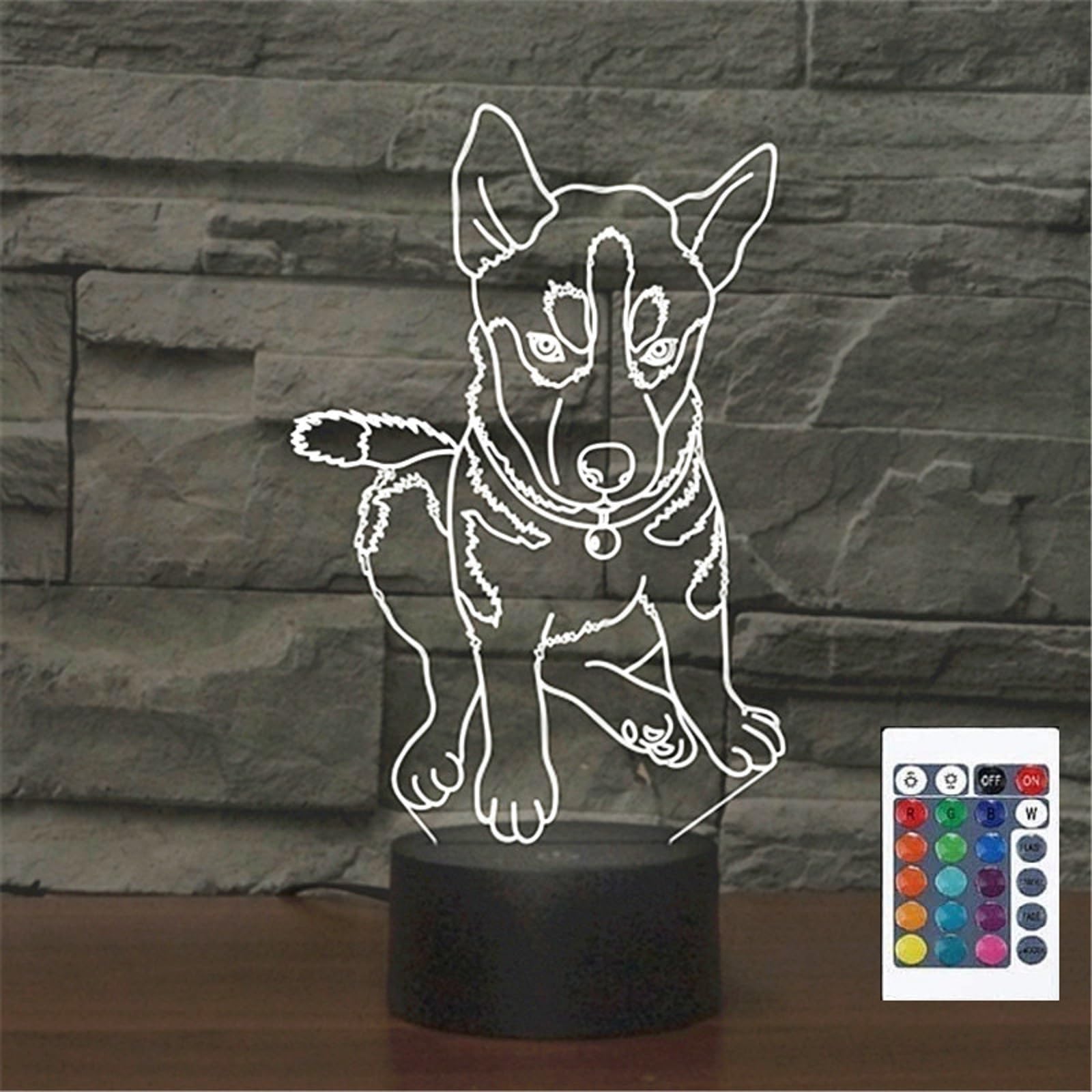 Flrxhk Multicolor Husky 3D Illusion Night Light Touch Table Desk Lamp With Remote Control 16 Colors Optical Usb Led For Kids Gift Room Decoration