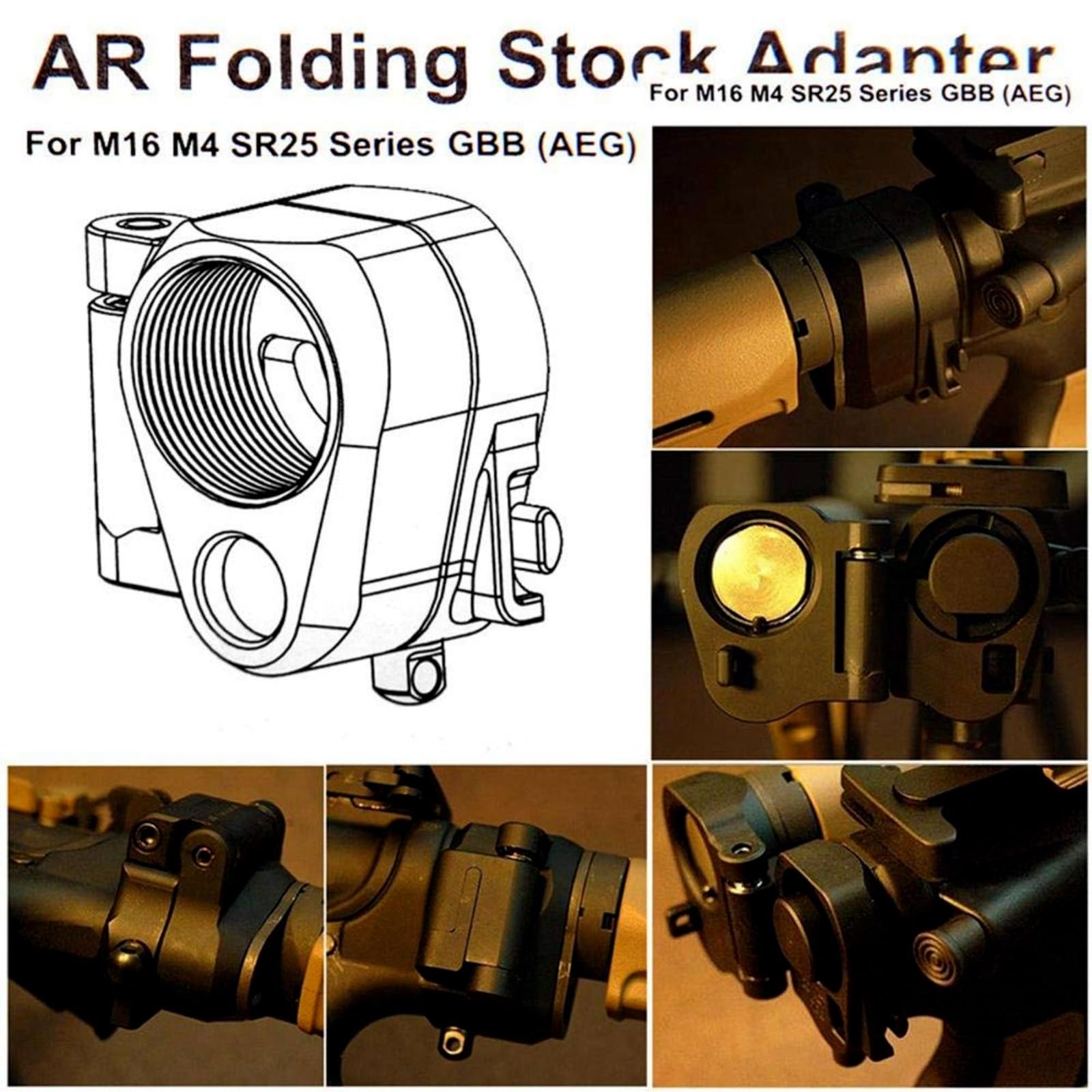 Accesorios de Caza, Adaptador de Culata Plegable para Ar Táctico, Piezas de Airsoft y Equipo de Airsoft