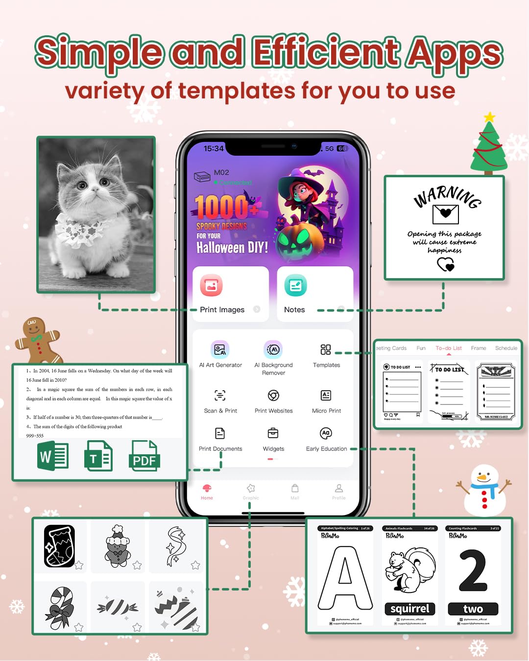 Phomemo M02 - Impresora térmica con 3 Rollos de Papel incluidos, compacta Impresora de Bolsillo inalámbrica para Viajes, Compatible con Android iPhone y iPad para Journal Children Daily Plan, Rosa
