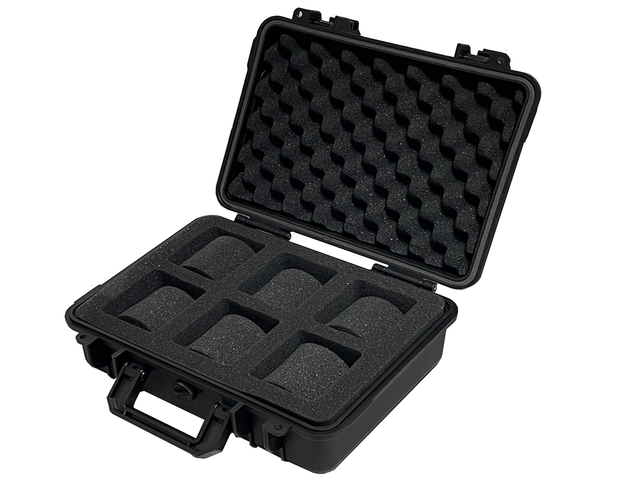 MR Maestro Relojero - Caja de Almacenamiento de Relojes Resistente al Agua y Golpes | 6 Compartimentos Acolchados | Válvula de Alivio Barométrica, Negro, Para 6 Relojes, PVC Alto Grado
