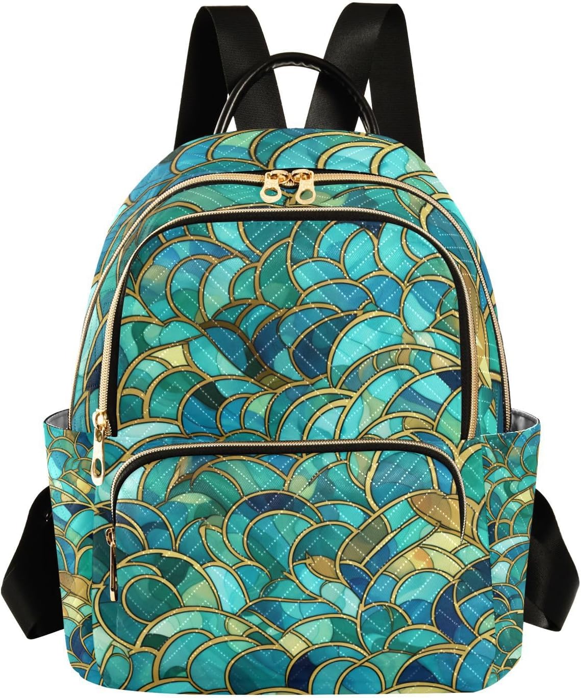 ALAZA Gold Pineapple on Blue Small Backpack Purse for Women Travel Bag Lightweight Shoulder Bag Fashion Daypack