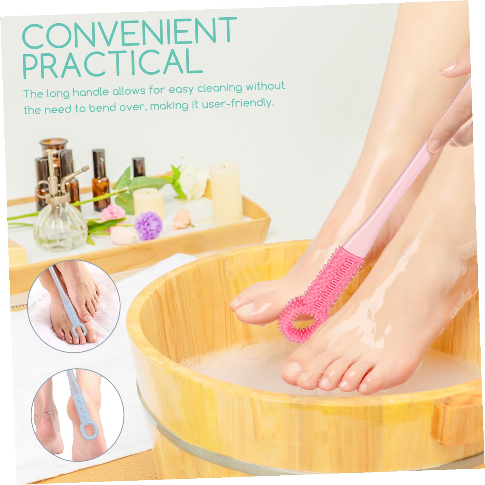 4 piezas Cepillo para Pies con Mango Ergonómico de Unidades de Silicona y Plástico Cepillo y Duro para Limpieza entre Dedos y Cuidado de Uñas Ducha
