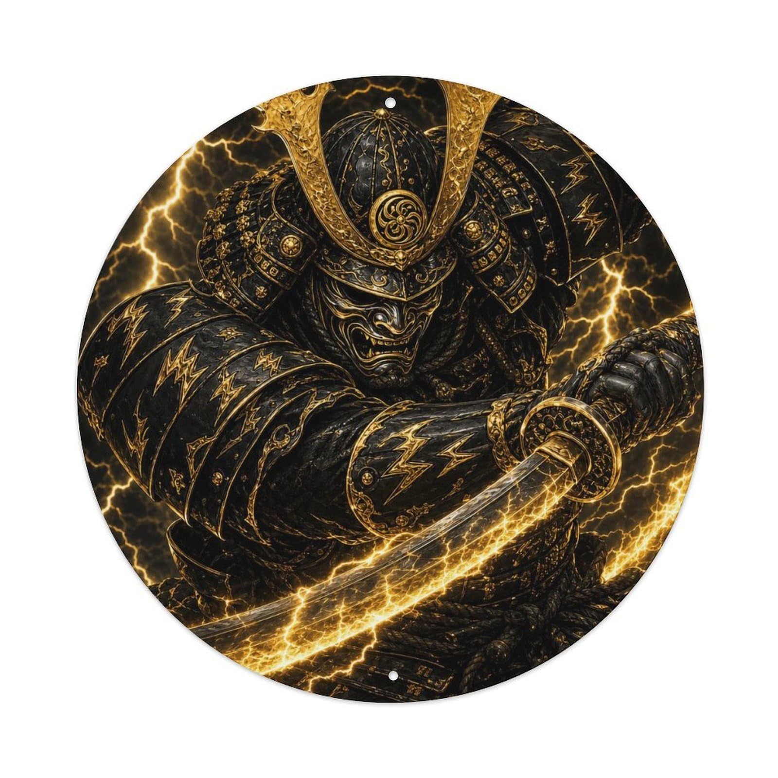 Samurai Warrior Obsidian Gold Thunder Storm Warrior Vintage Metal Tin Sign Plaque Wall Decor for Cafe, Club Bar, Office, Garden Metal Poster 8x8Inch