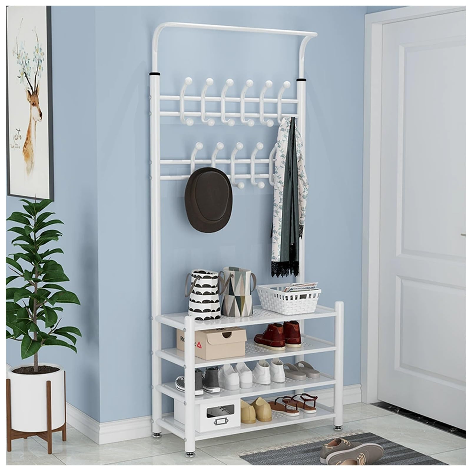 FGXHHS Coat Rack, Hall Tree with Shoe Storage Bench, Entryway Bench Storage, for Freestanding, Easy Assembly(White,L80*W30CM/L31.4*W11.8IN)