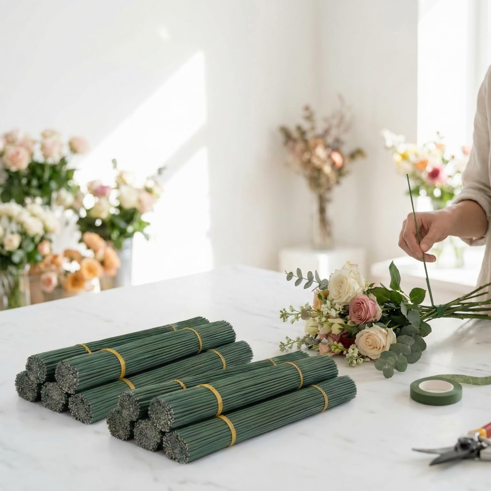 Flower Wire Sticks for Floral Arrangements 100 Pcs 14 Gauge 12 Inch Green Sturdy Support for Craft Projects 5 Different Lengths