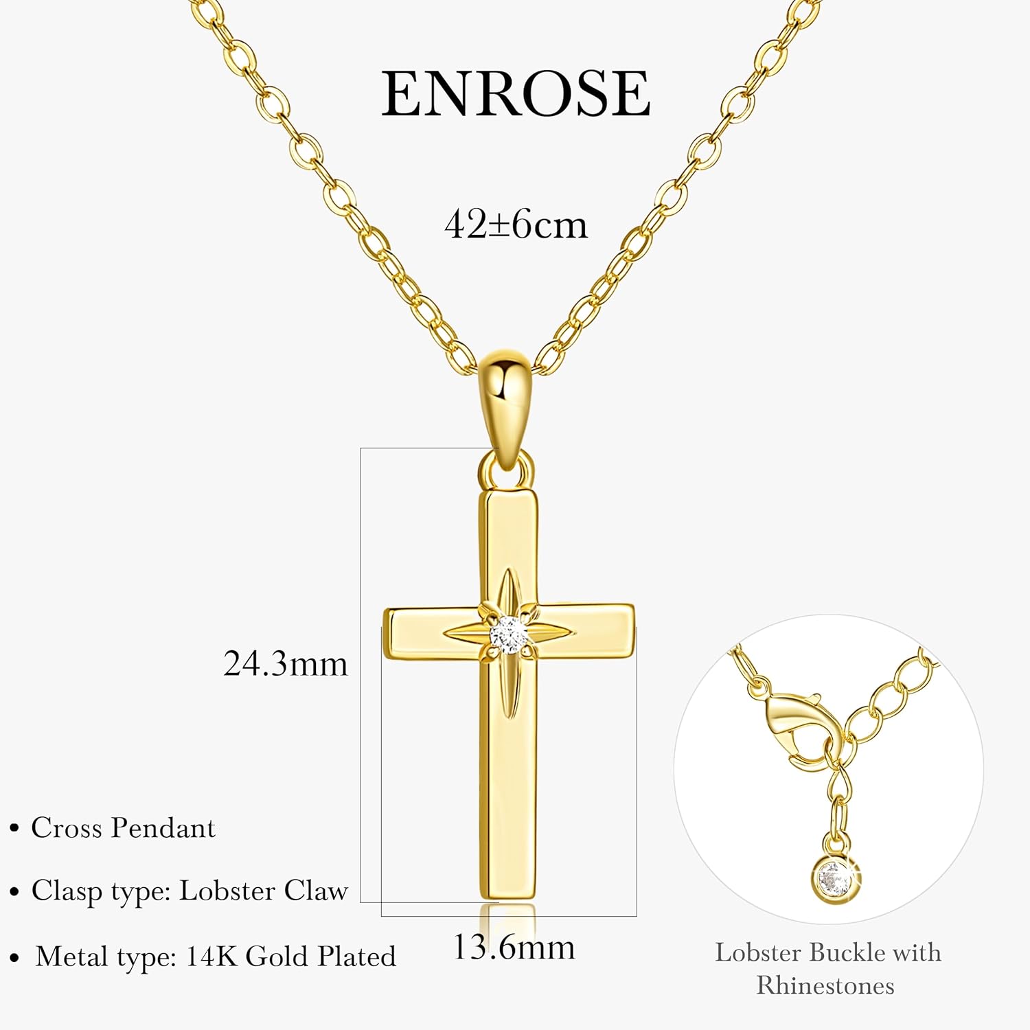 ENROSE Cross Necklace 14K Gold Cross Necklaces for Women with Cubic Zirconia Wearable Lucky Charm Gold Crosses Chain Pendant for Women - Image 6