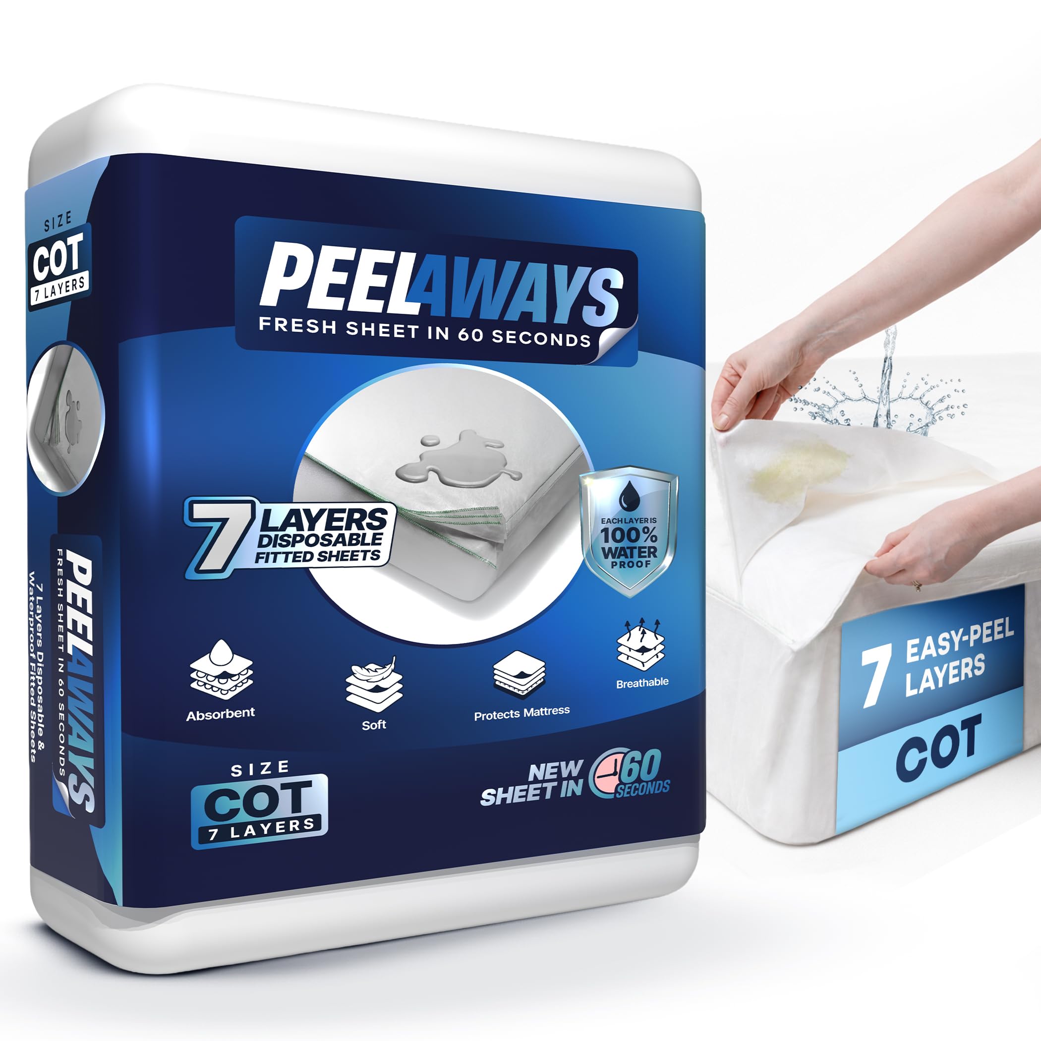 Peelaways Camp-A-Peel - wodoodporny pokrowiec na materac - ochraniacz na łóżko z gumką w rozmiarze łóżeczka, miękki i wygodny, 7 warstw odrywanych, eliminuje potrzebę prania, do przyczepy kempingowej i podróżnej