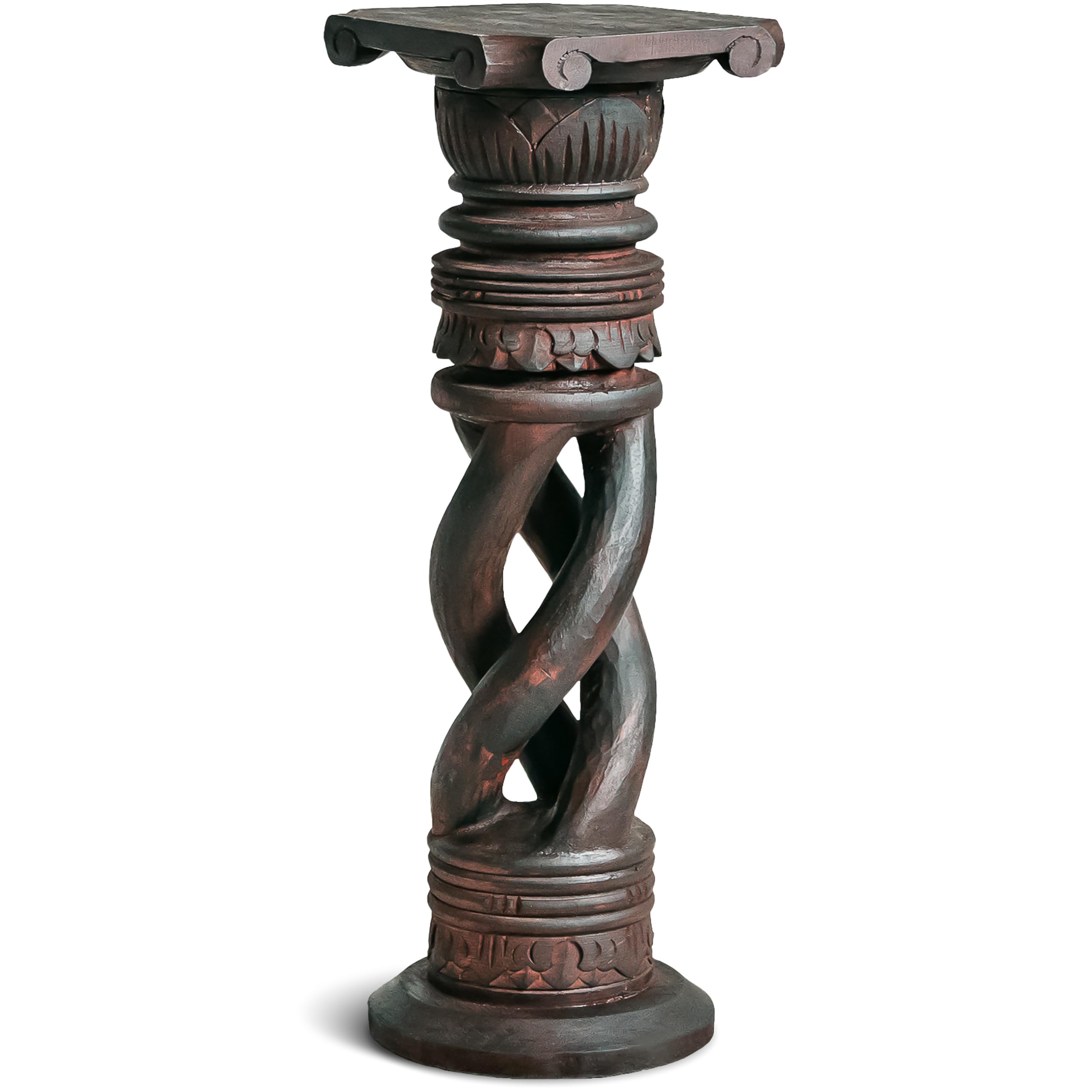 Colonne en bois de Bali marron | Support pot de fleurs décoratif pour salon chaleureux