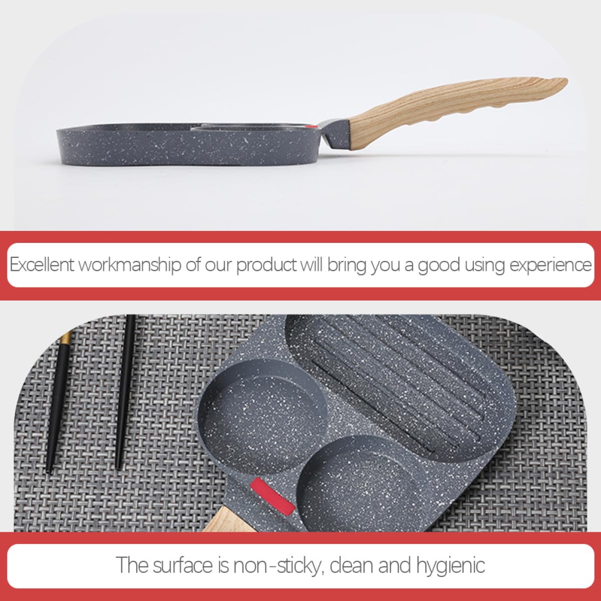 Healeved Padella Design a Sezioni e Struttura Divisibile in Minerali di Silicato per Uova Antiaderente per Colazione in Cucina Domestica e Ristorante