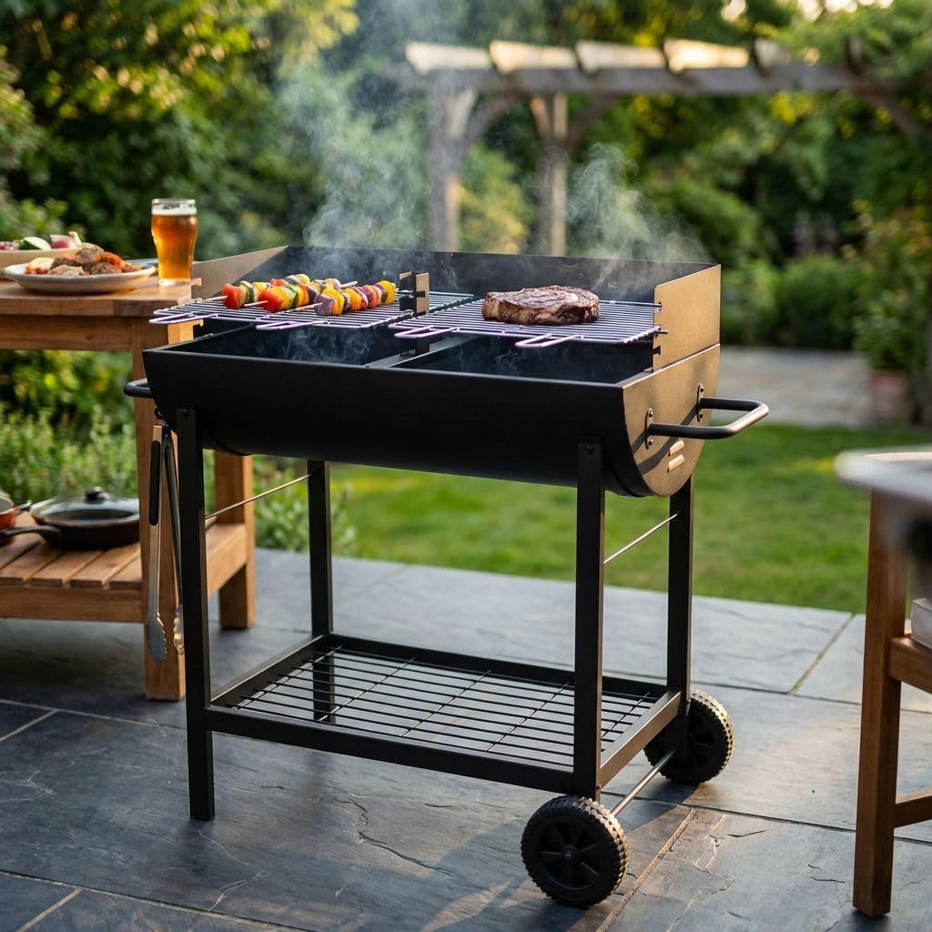 Barbecue a carbonella con ruote da campeggio grigliata di design americano