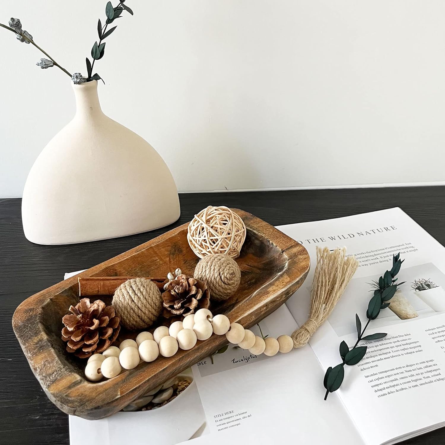 Wooden Dough Bowls Decorative，Rustic Bread Long Bowls Decor