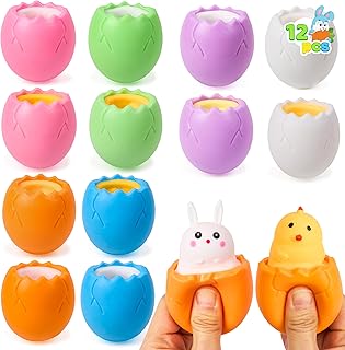 JOYIN 12pcs Easter Eggs Squishy Toy Bunny Chicks, Cute Rabbits,Chicks Hide in Broken Eggs, Squishy Toy Stress Relief Toys for Easter Basket Fillers,Basket Stuffer Filler, Classroom Prize