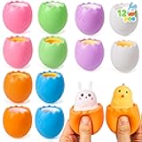JOYIN 12pcs Easter Eggs Squishy Toy Bunny Chicks, Cute Rabbits,Chicks Hide in Broken Eggs, Squishy Toy Stress Relief Toys for Easter Basket Fillers,Basket Stuffer Filler, Classroom Prize