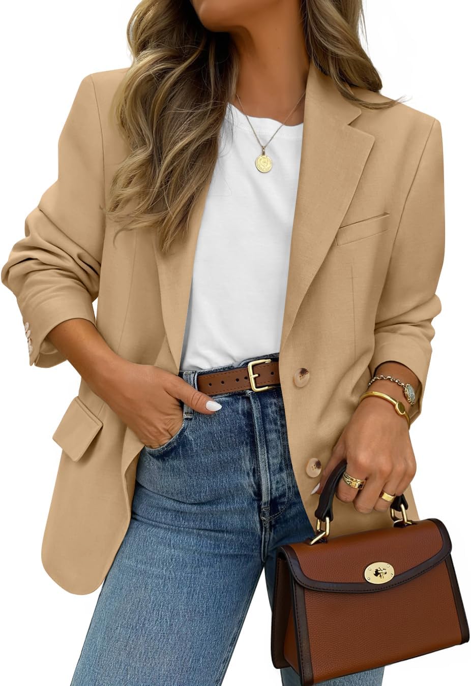 ZESICA Womens Spring Business Casual Blazers 2026 Long Sleeve Open Front Lapel Collar Work Office Suit Jackets Blazer