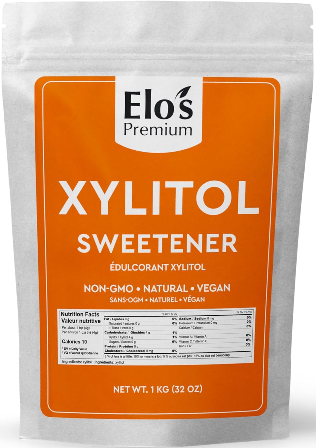 Elo’s Premium Xylitol (1kg) | Packaged In Canada| 100% All-Natural Food Grade Sugar Alternative| Non-GMO, Kosher and Halal Friendly, Gluten Free, and Keto | Excellent All-Natural Sweetener & Sugar Substitute