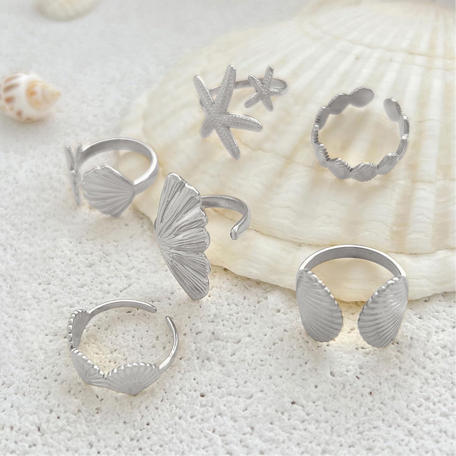 Gold Starfish Shell Rings Set for Women Boho Statement Seashell Rings Adjustable Summer Beach Ocean Jewelry Gifts - Image 5