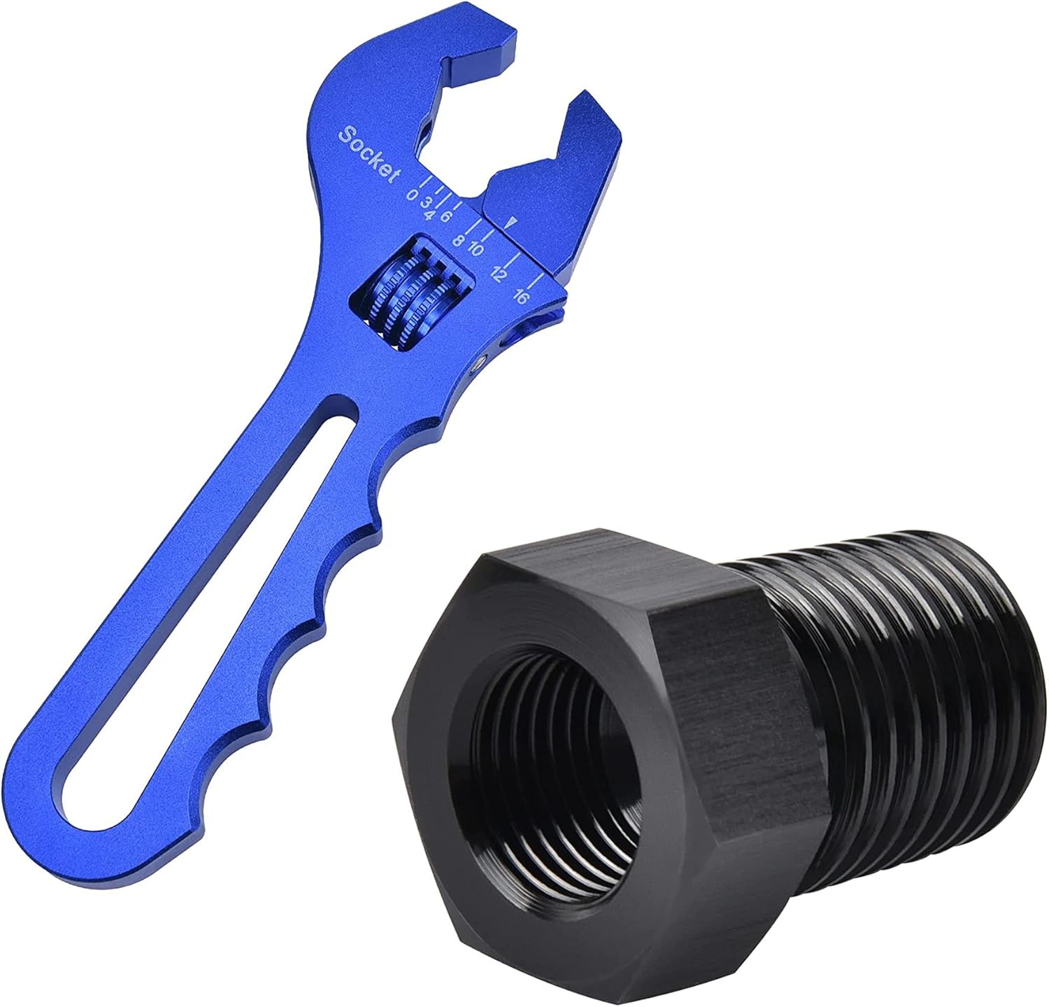 EVIL ENERGY 1/4 NPT Male to 1/8 NPT Female Reducer Fitting Bundle with Adjustable 3AN-16AN Wrench Aluminum Blue