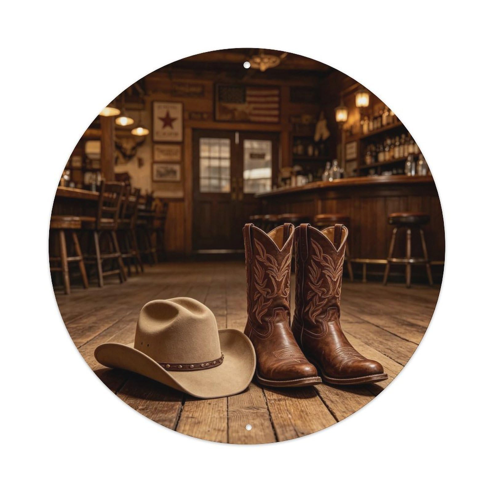 Texas Cowboy Hat & Boots Metal Tin Sign Plaque