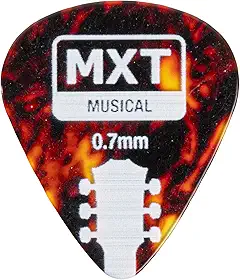 MXT Kit 10 Palhetas Peroladas, 0,70mm, Marrom, para Guitarra e Violão, Flexíveis e Resistentes