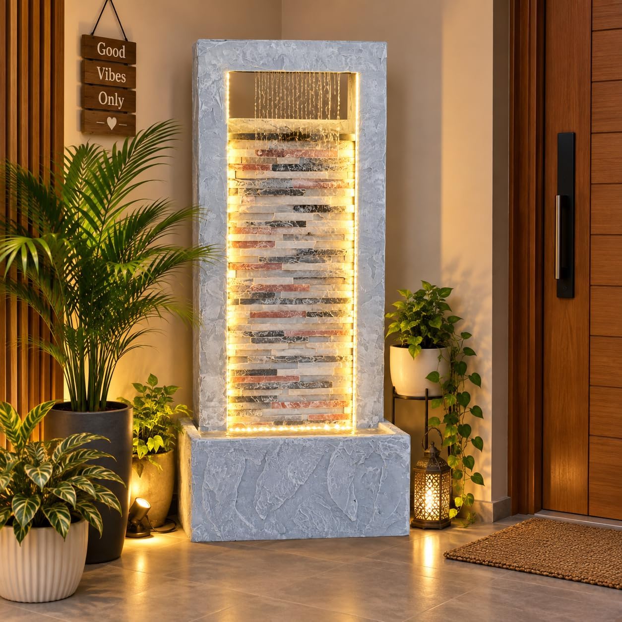 EXPLEASIA 4ft Rippled Slate Water Fall Water Fountain for Home Big Size Water Fountain for Home vastu Fountain for Home Decor Waterfall (44x31x120 cm)