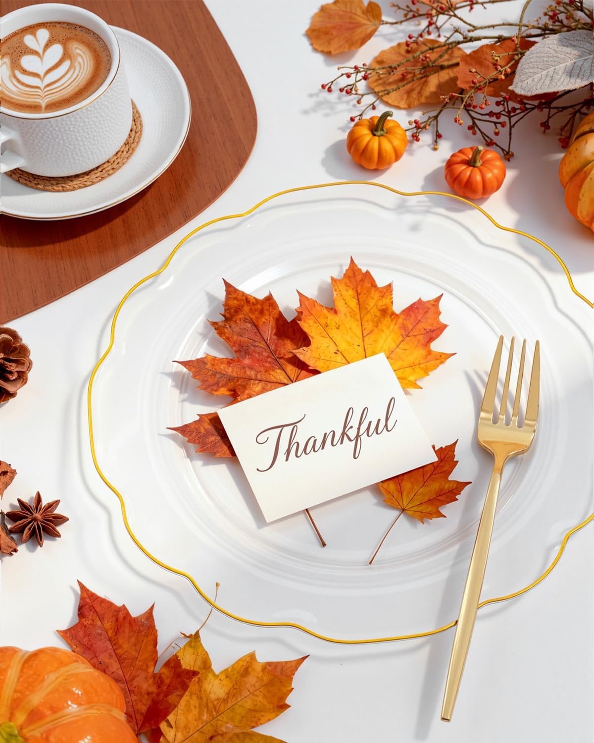 bUCLA 180PCS Clear Plastic Plates with Gold Trim - Clear Gold Plastic Dinnerware Include 30 Dinner & Dessert Plates, 30 Knives, 30 Forks, 30 Spoons and 30 Cups for Party - Image 8