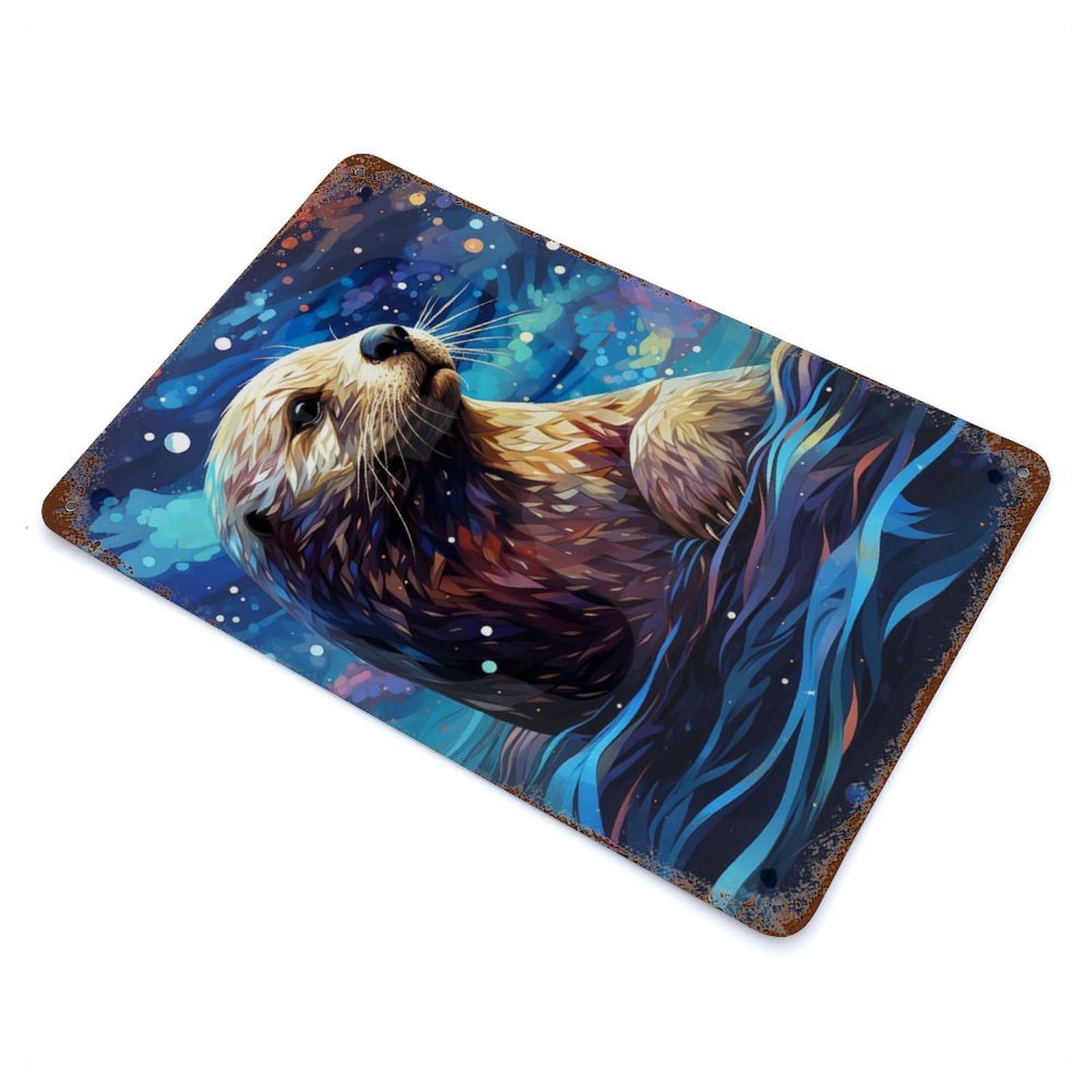 Rust Effect Geometric Sea Otter Vintage Rust Metal Sign 11.8"x7.9", Classic Wall Plaque for Shed, Workshop And Garage Wall Decor