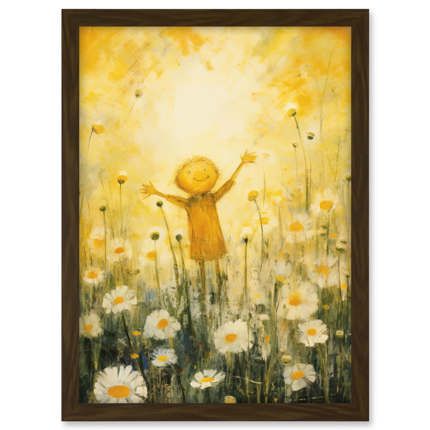 Artery8 Sunshine Happiness and Flowers Everywhere Simple Kids Bedroom Nursery Artwork Framed A3 Wall Art Print