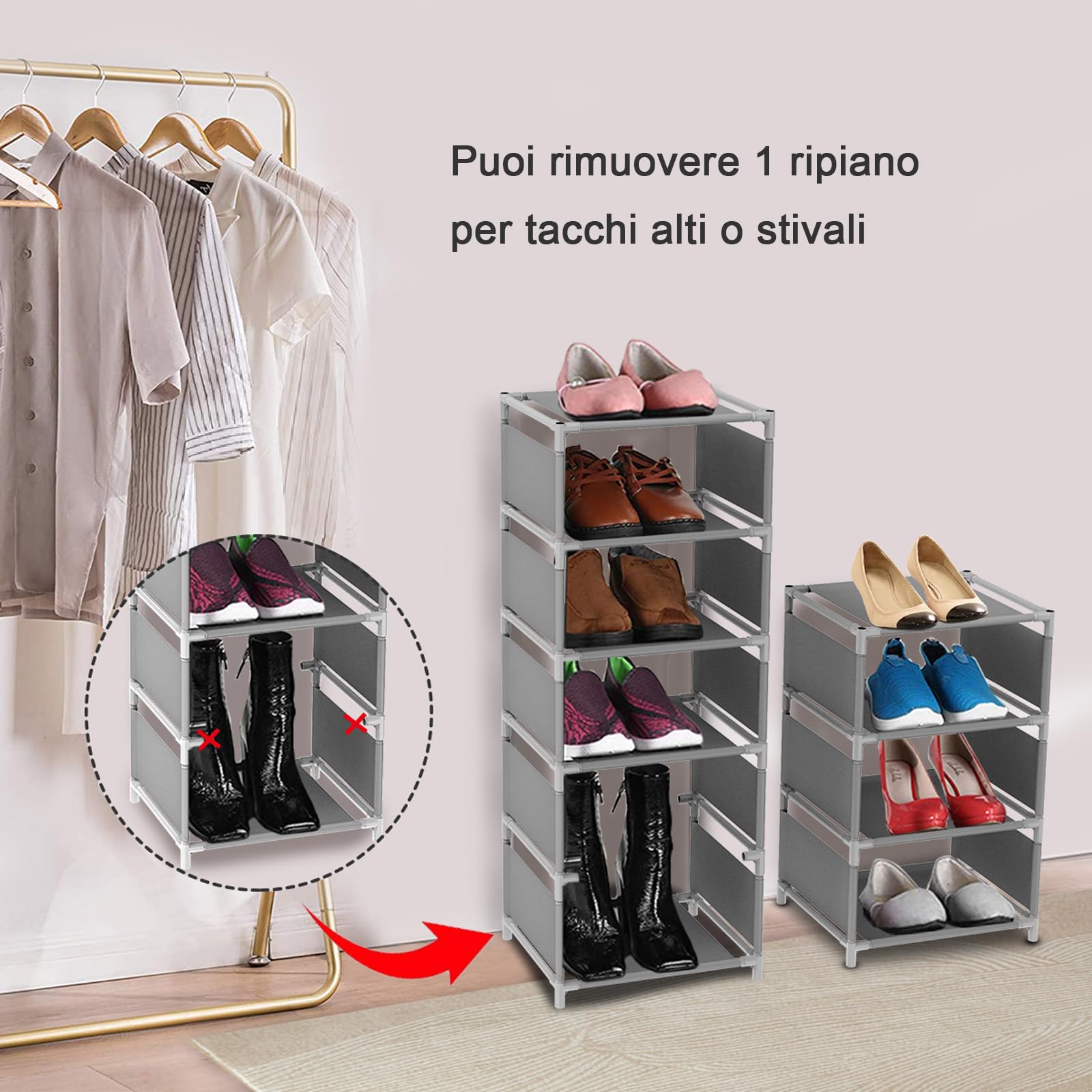 Esonstyle Scarpiera a 10 Ripiani in Metallo - Stretta per 10 Paia di Scarpe Alte - Salvaspazio Slim per Soggiorno, Ingresso, Corridoio e Guardaroba