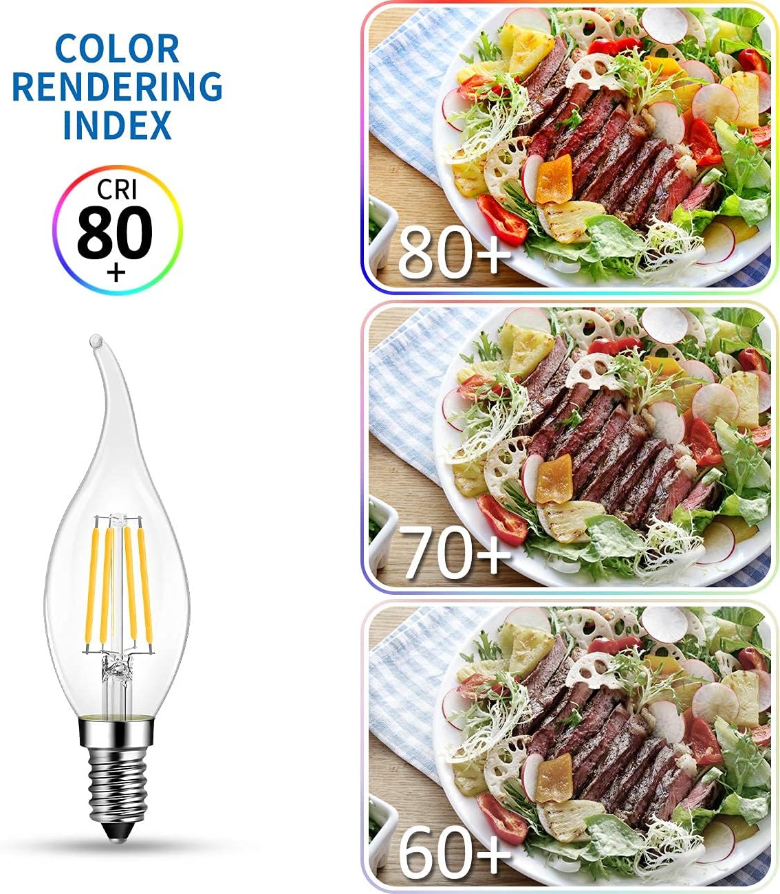 ANWIO Flame Tip LED Filament Bulb Candelabra E12 Base, Dimmable 4.5W (60W Equivalent) B11 Chandelier Candle Light Bulb, 2700K Warm White 6-Pack