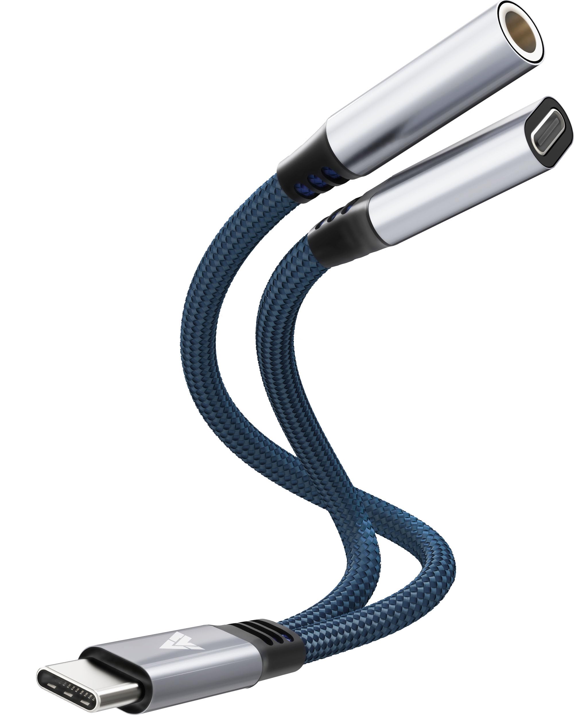 eller santé® DigiCoder 2in1 Type C to 3.5 mm Jack + USB C Charging & Digital Audio 24bit DAC 3.5mm Connector Aux Cable,Headphone,Earphone Converter Splitter for Samsung, Oneplus,iPhone, Phone-Blue