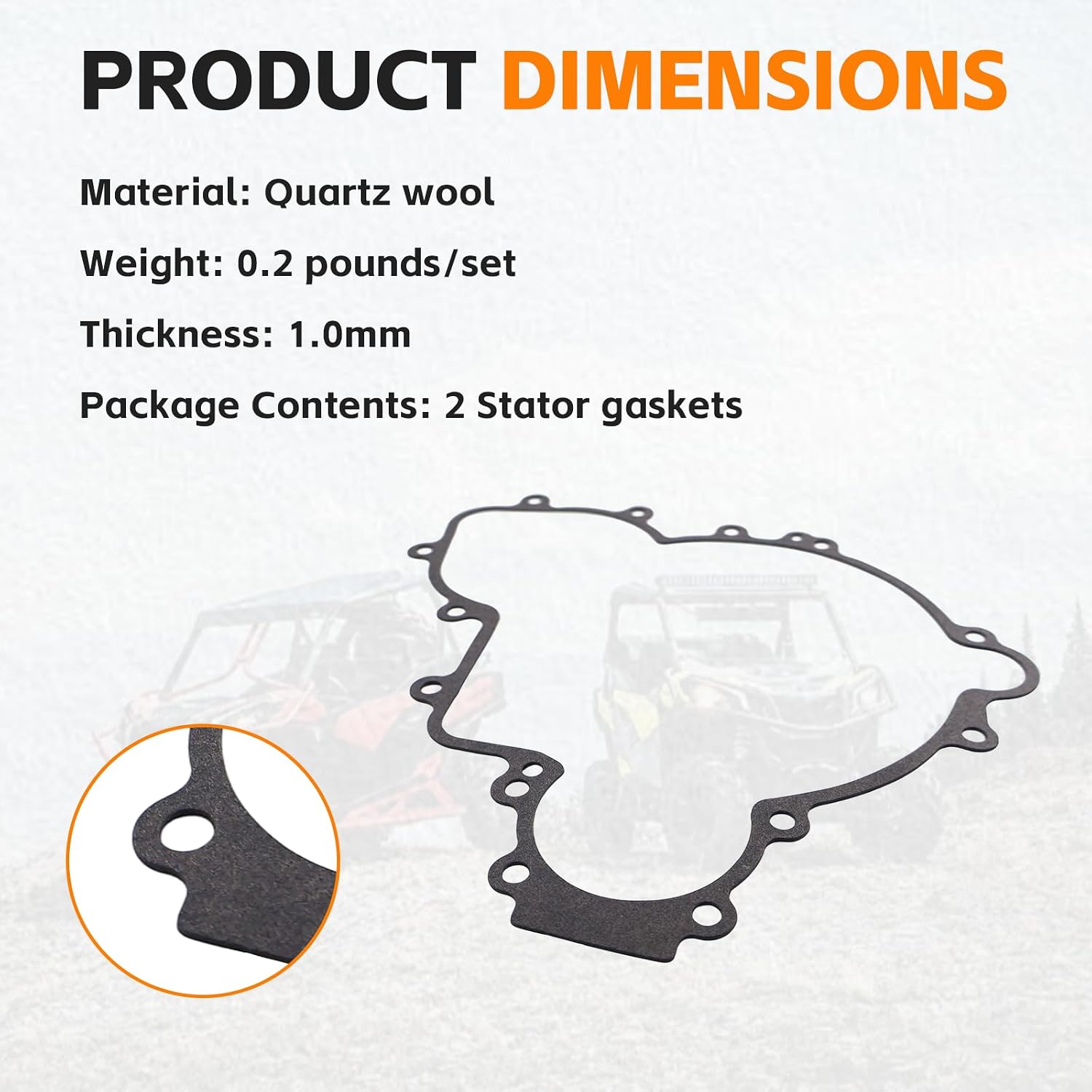 Stator Cover Gasket for Polaris Ranger 900/1000, RZR 900 1000 XP, General 1000, ACE Models Replace OEM 5814160 5813758 - High Temp Resistant Quartz Fiber Side Cover Gasket