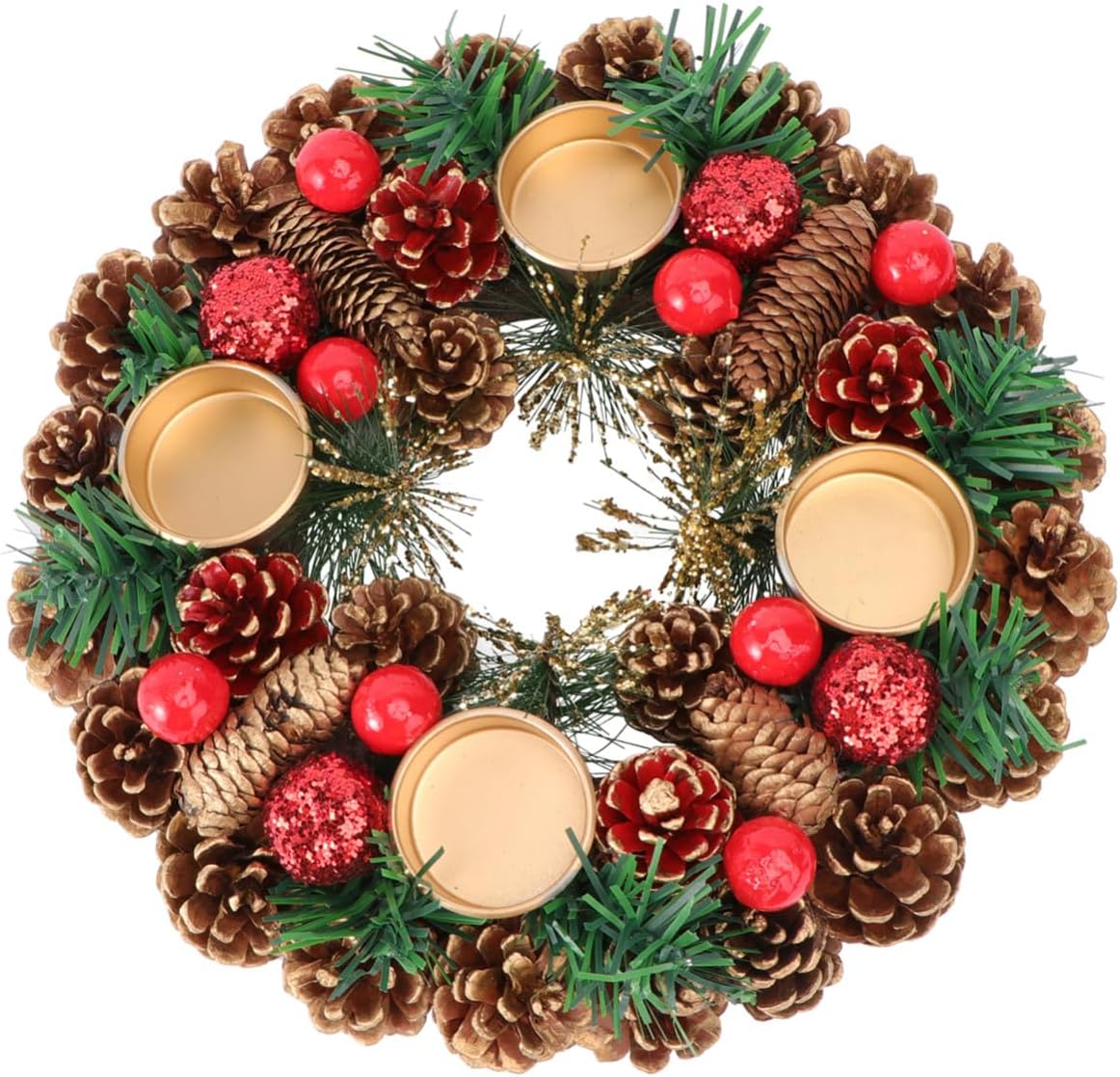 Kichvoe Christmas Candleholder Decor with Handmade 27cm Creative Garland Wreath Seasonal Candlestick Ornament for Home and Door Decoration